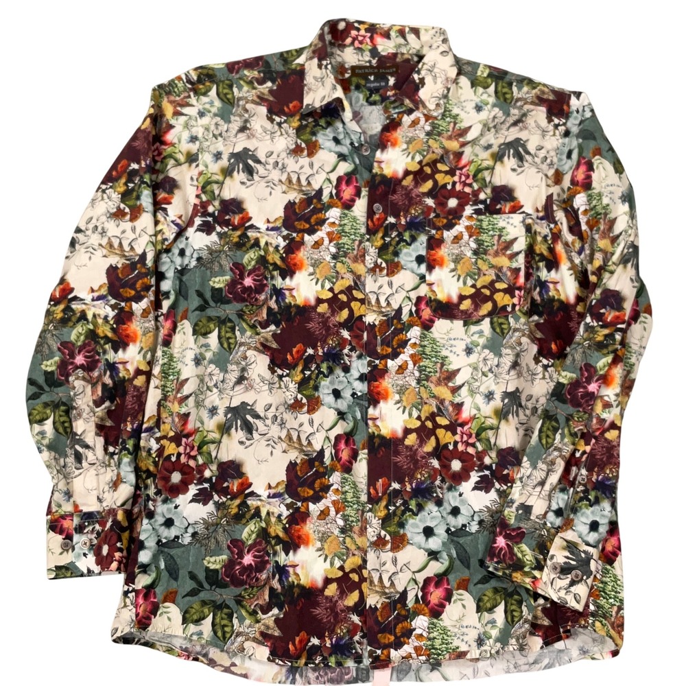 Patrick James Shirt Mens L Multi Floral Botanical Cotton Regular Fit Statement